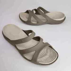 Crocs Patricia Wedge Slide Sandal Womens Size 10 Beige Brown Tan